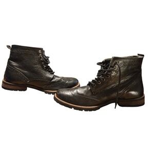 Jeffrey Tyler Black Leather Wingtip Lace Up Boots Mens Size 10.5